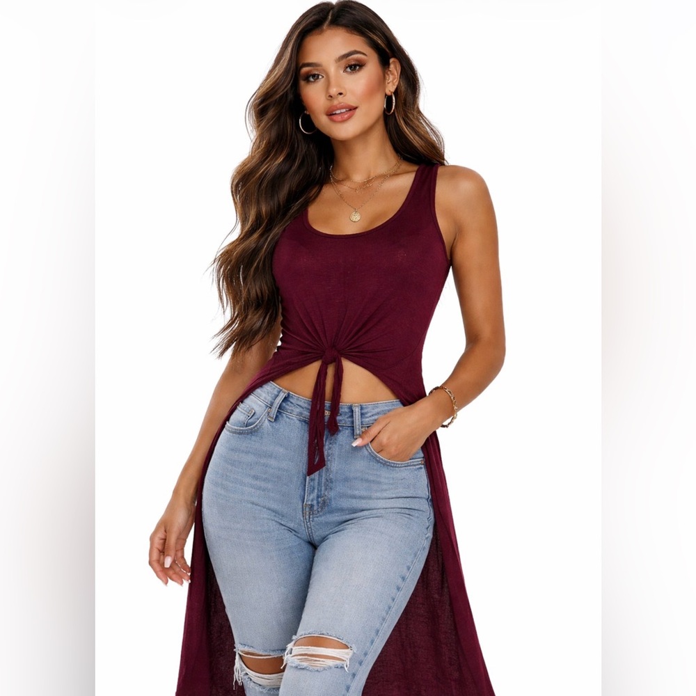 Sleeveless Tie-Front Maxi Top